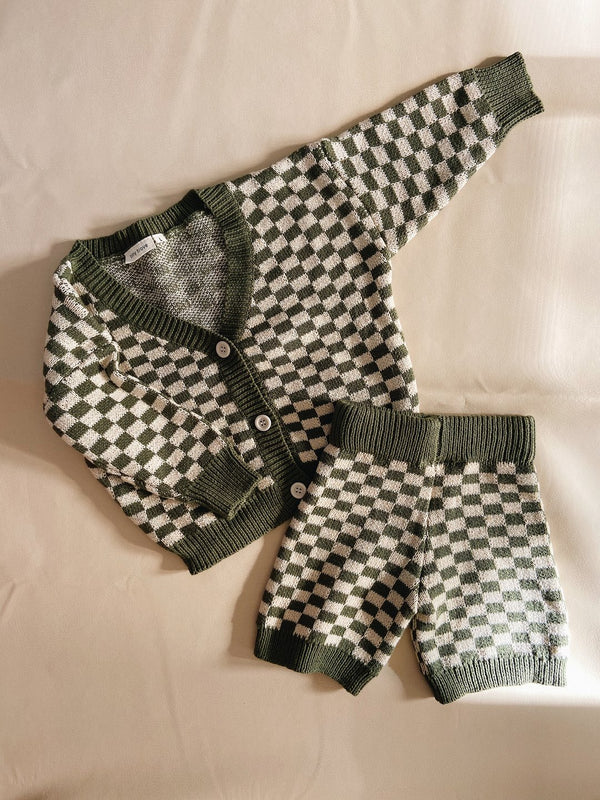 Quincy Checkerboard Knit Set | Moss/Milk