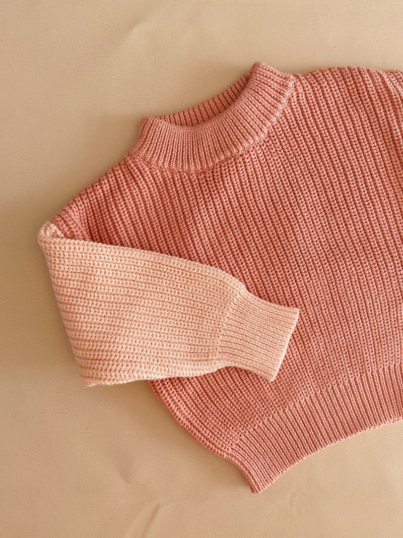 Martin Colour Block Knit Jumper - Salmon Pink / Blush