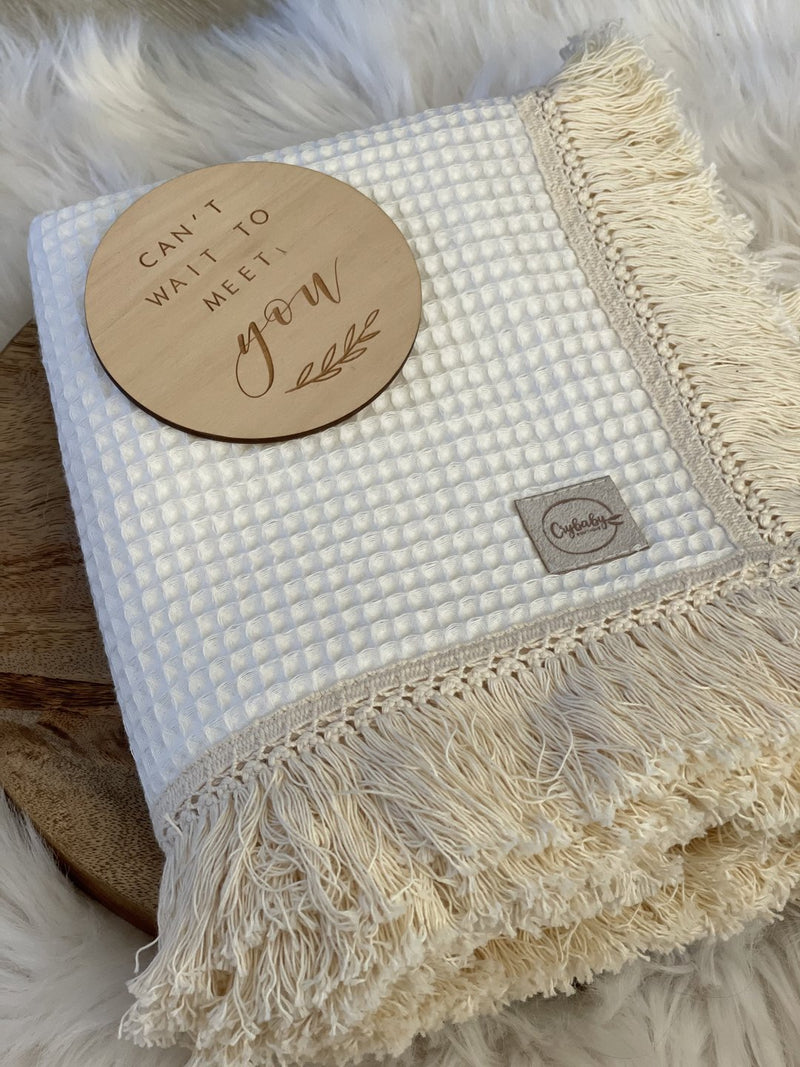 Limited Edition Waffle Knit Blanket With Fringe