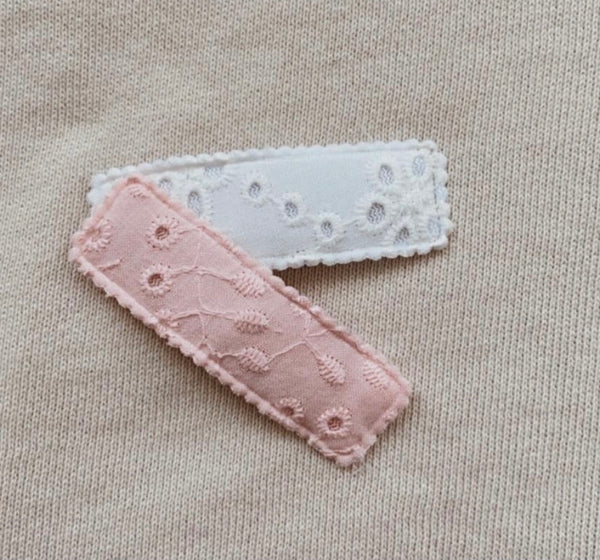 Pink + White Broderie Clip Set